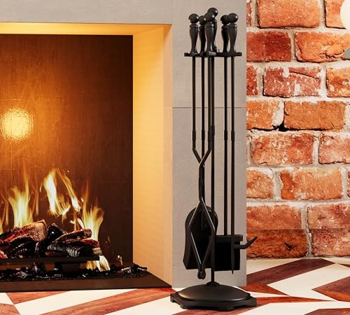Fireplace Tools Set 5 Pieces Wrought Iron Fire Tool Set for Outdoor/Indoor