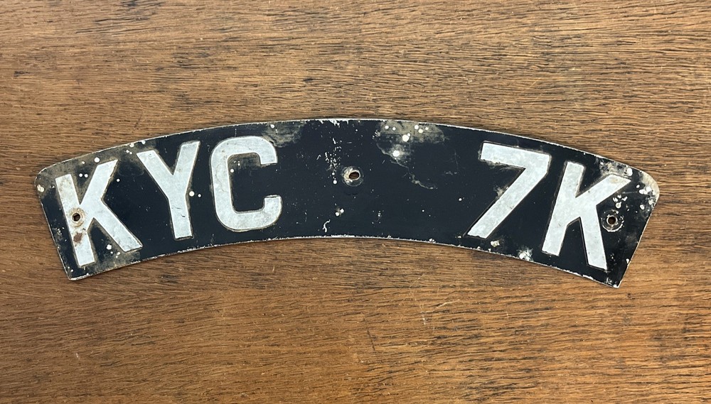 Vintage UK Curved Motorcycle License Plate Tag
