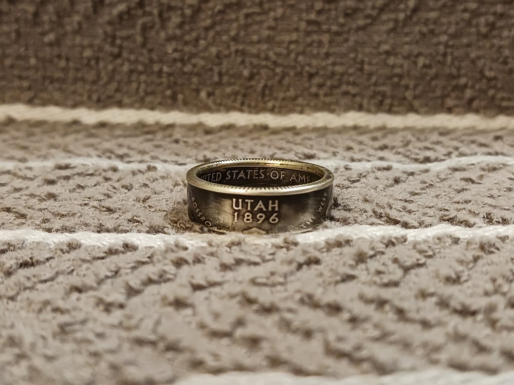 UTAH State 90% Silver Proof Washington Quarters coin ring 8 2007