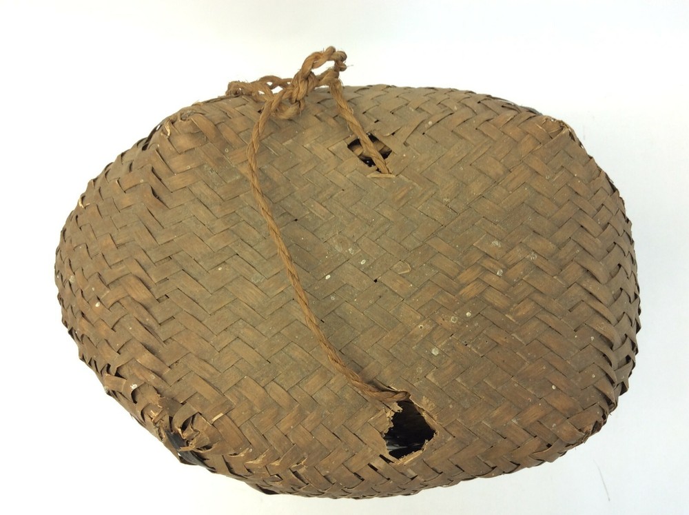 Wicker Woven Black Stripe Early Zigzag Pattern Basket Decorative Old