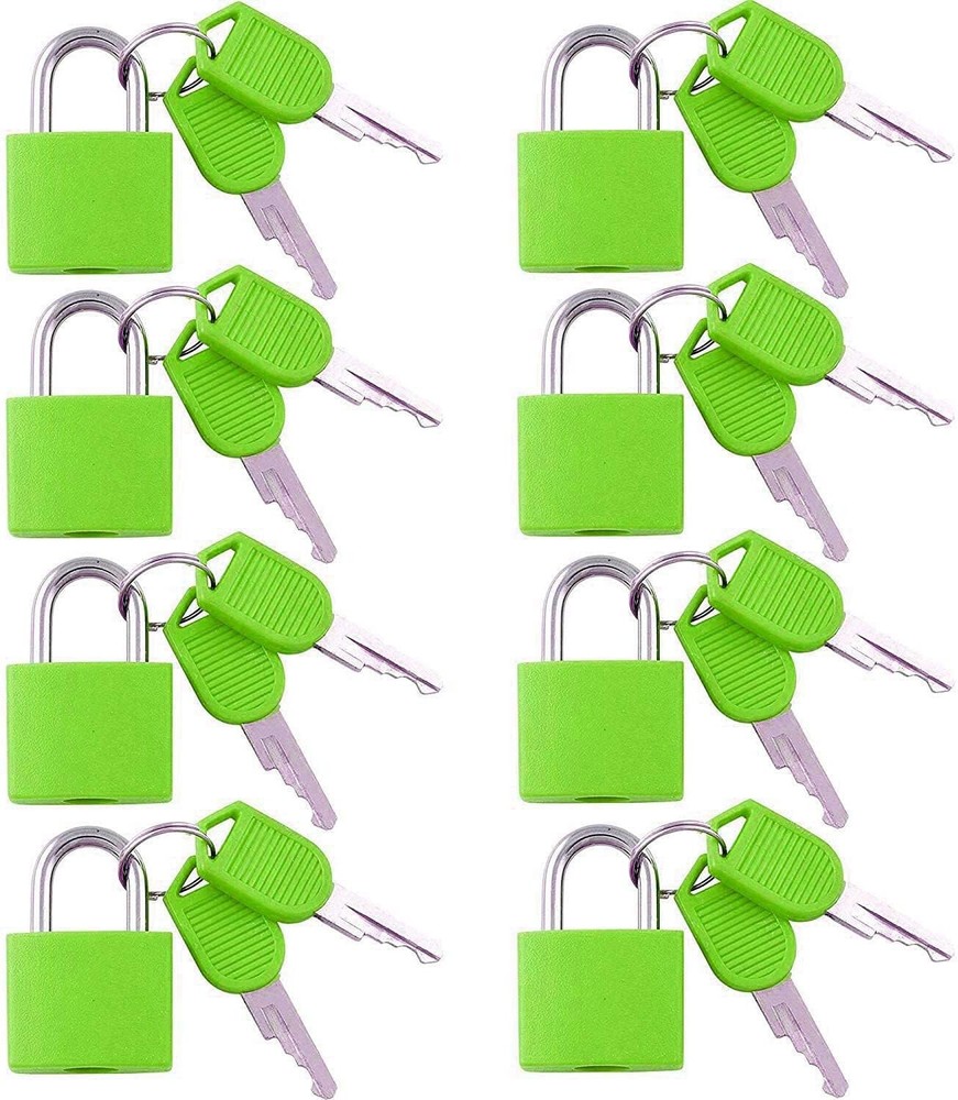 Small Mini Durable ABS Cover Brass Body Individually Keyed Padlock 8pc Green