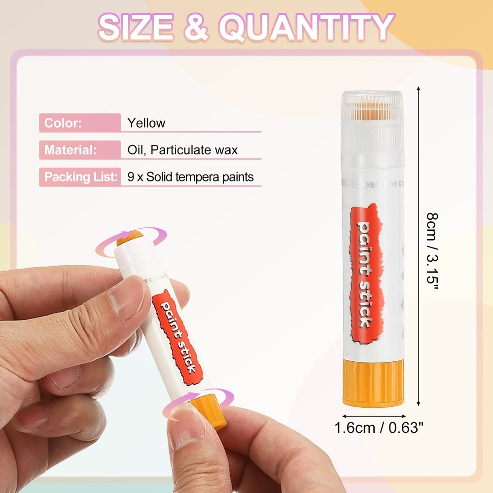 Solid Tempera Paints, 9 Pcs Washable Paint Sticks Paint Pens, Yellow