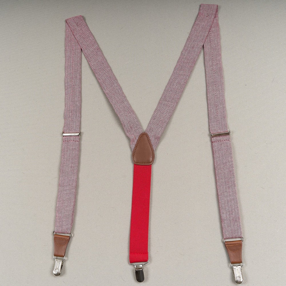 Mens \ Suspenders Red Herringbone Clip On Style Adjustable