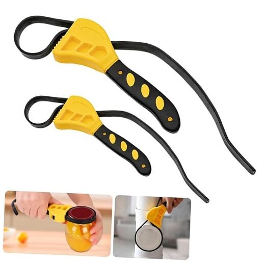 2-Pack Adjustable Rubber Strap Wrench Set, 8" & 6" – Heavy-Duty Non-Slip Yellow