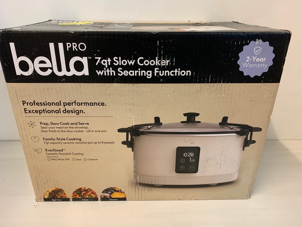 Bella Pro 90232 7-Quart Programmable Slow Cooker Searing Function Oatmilk