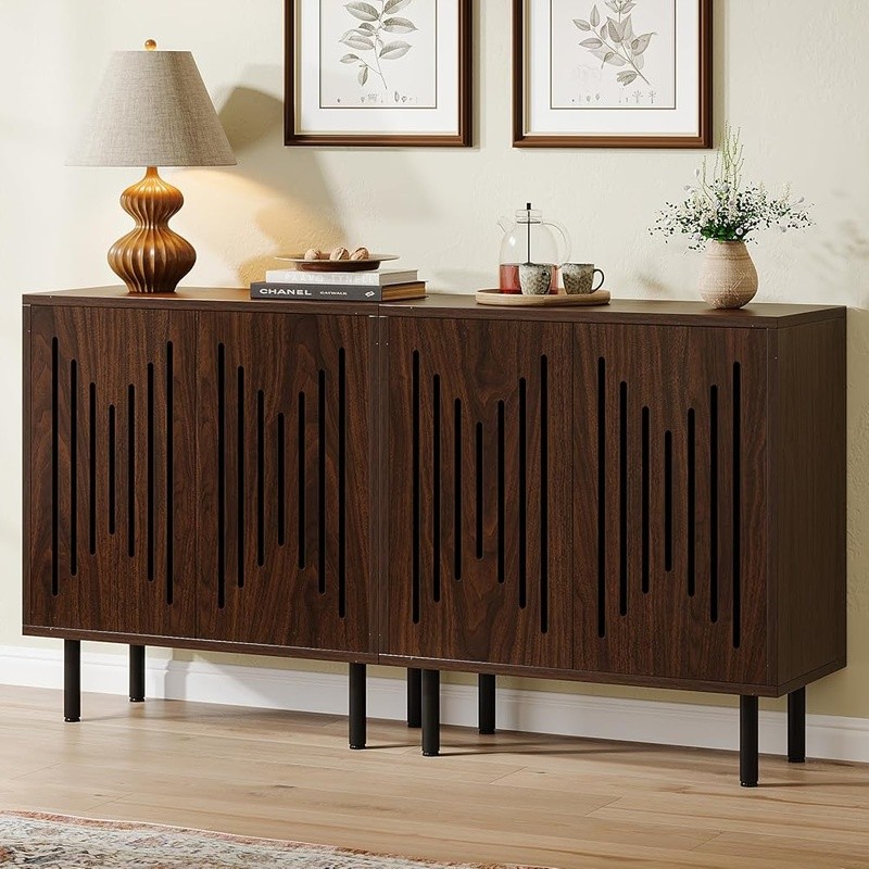 Set of 2 Sideboard Buffet Cabinet Accent Storage 59" Adjustable Shelves
