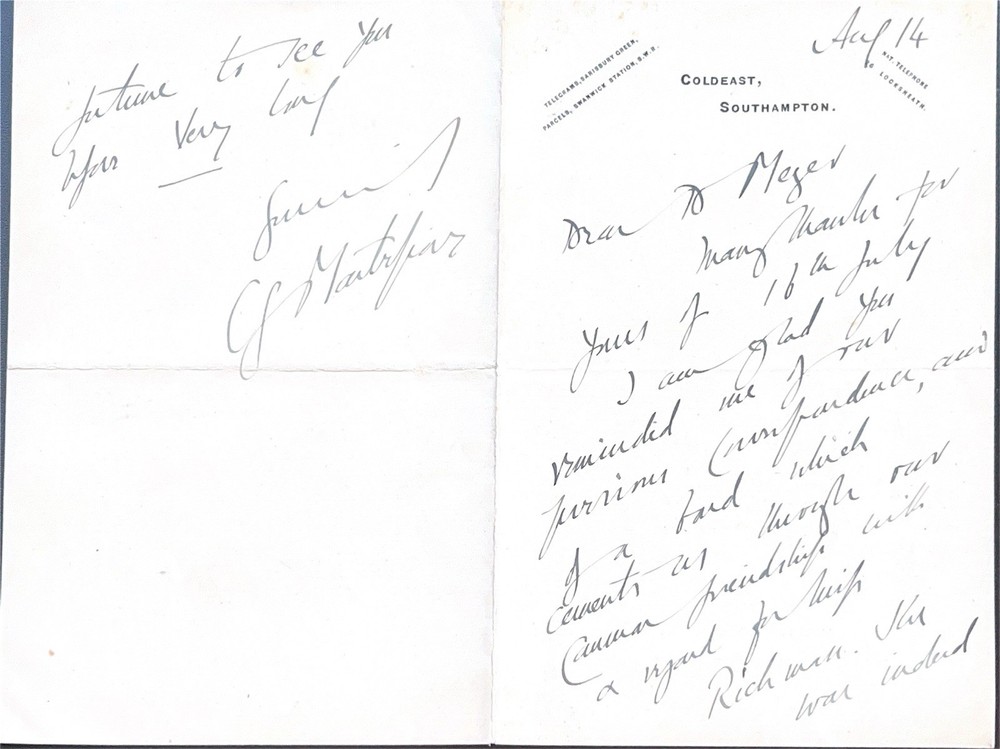 ORIGINAL CLAUDE MONTEFIORE SIGNED LETTER (Hebrew Studies)