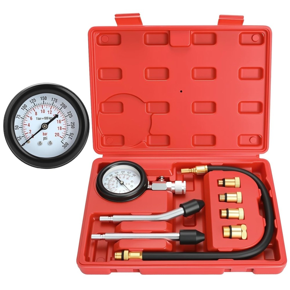 Quick and Accurate Petrol Engine Compression Tester - 8 Piece Gauge & Adapters