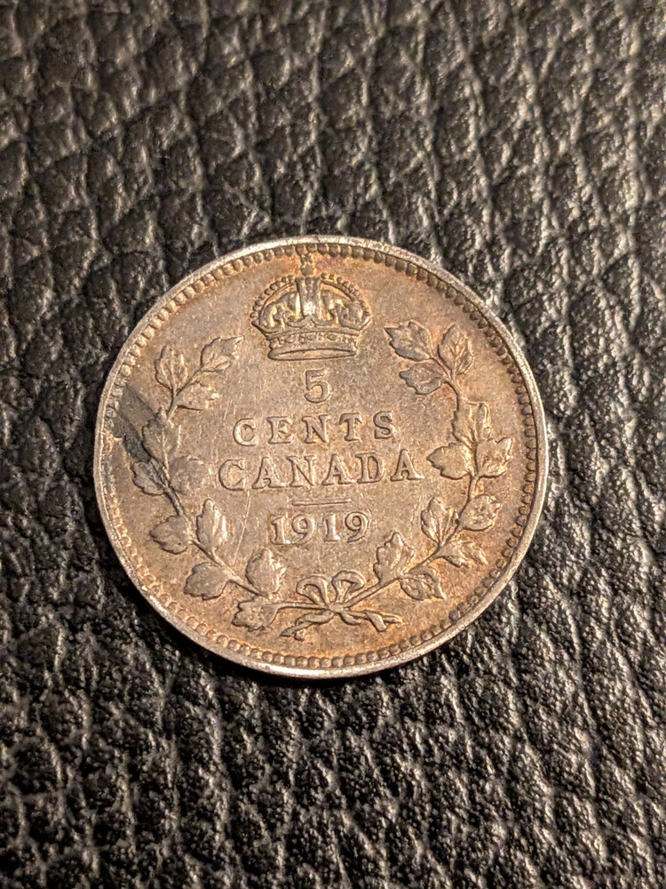 1919  CANADA  SILVER  5 CENTS  High Grade With Nice Toning
