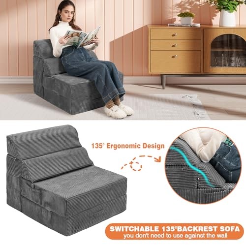 Comfy Folding Sofa Bed - Convertible Sleeper Sofa Fold Out Single Dark Grey