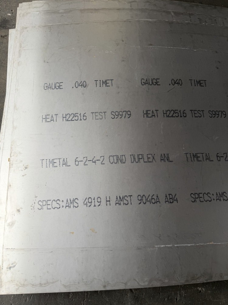 6-2-4-2 Titanium Sheet 24" x 48" x .040"