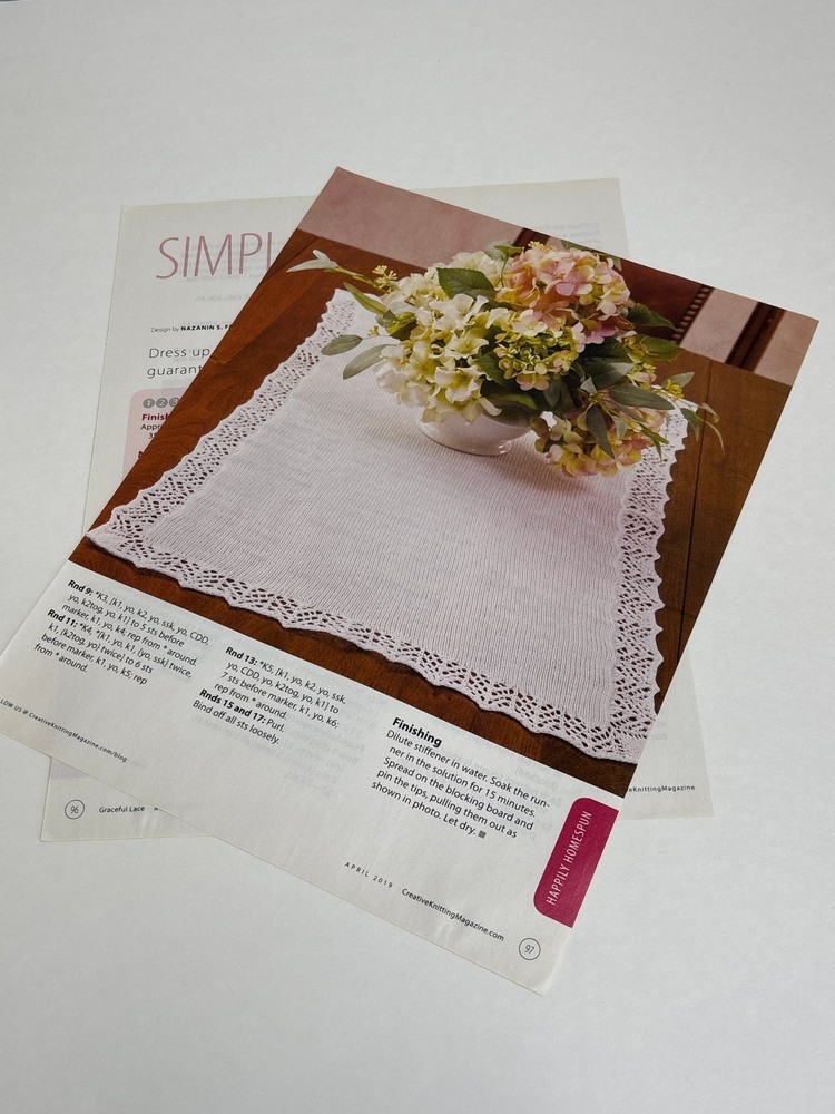 Simple Lace Table Runner Knitting Pattern Magazine Pages
