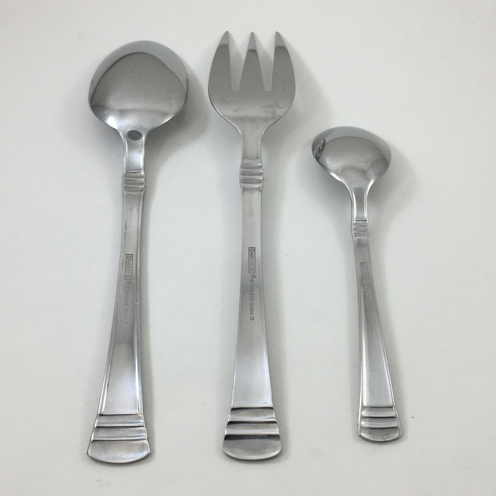 3 Cambridge CODIE Flatware Silverware Serving Spoon & Fork, Sugar Spoon