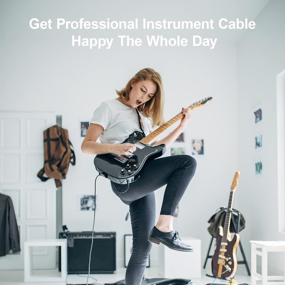 Noise-Free 10 FT Amp Cord - Ultimate Durability & Right Angle Compatibility