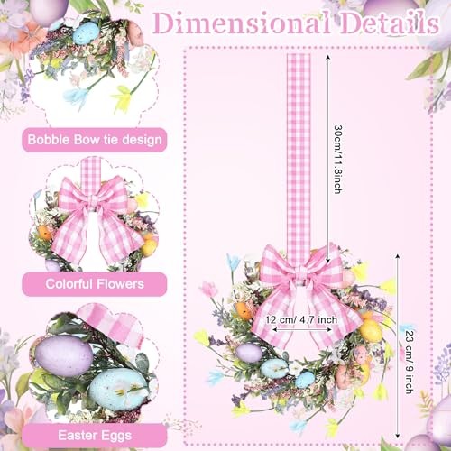 2 Pcs 9'' Mini Easter Wreath for Front Door Easter Eggs Easter Cabinet Wreath