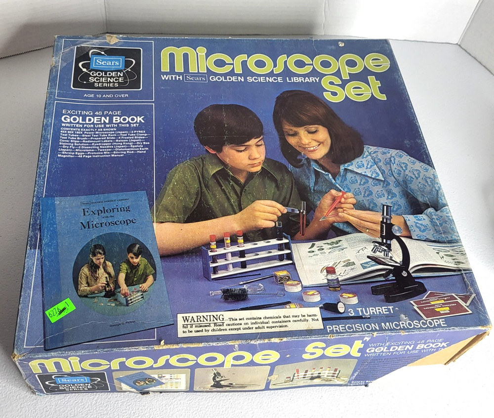 Vintage Sears Golden Science Microscope Set In Original Box Educational Science