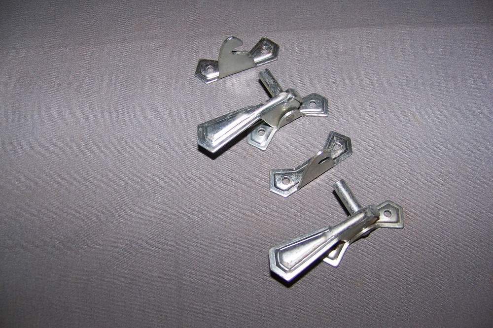 Two, Small, Tin, Cabinet Latches, With Their Offset Keepers - SEE DESCRIPTION