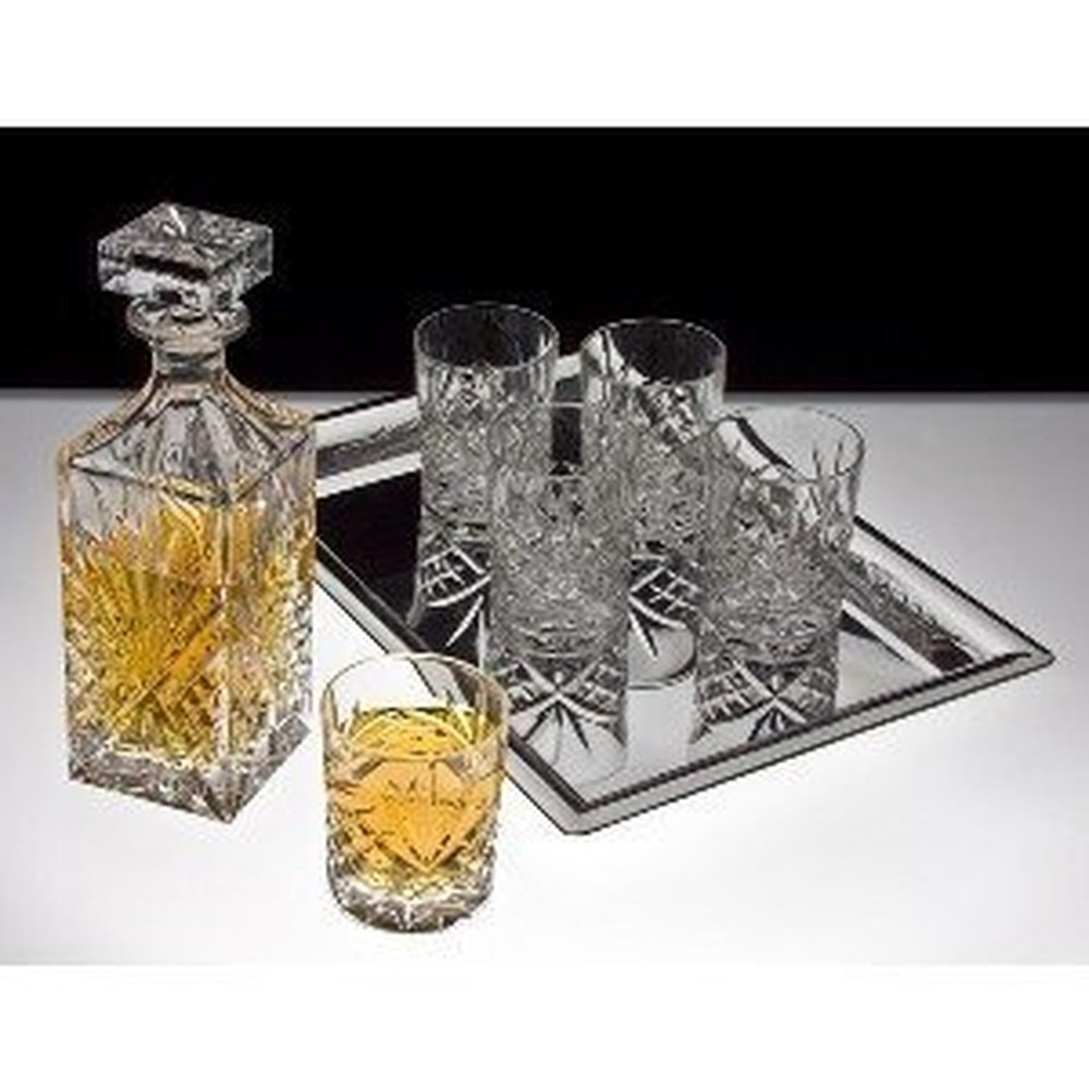 Decanter and 4 Double Old Fashioned Glasses W/ Tray