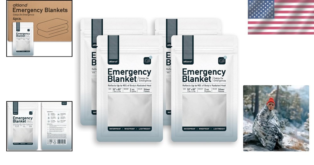 Compact Emergency Blankets (4 Pack) - Silver Mylar for Cold Weather Preparedness