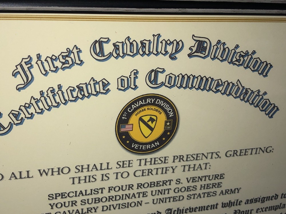 1ST CAVALRY DIVISION / COMMEMORATIVE - CERTIFICATE OF COMMENDATION