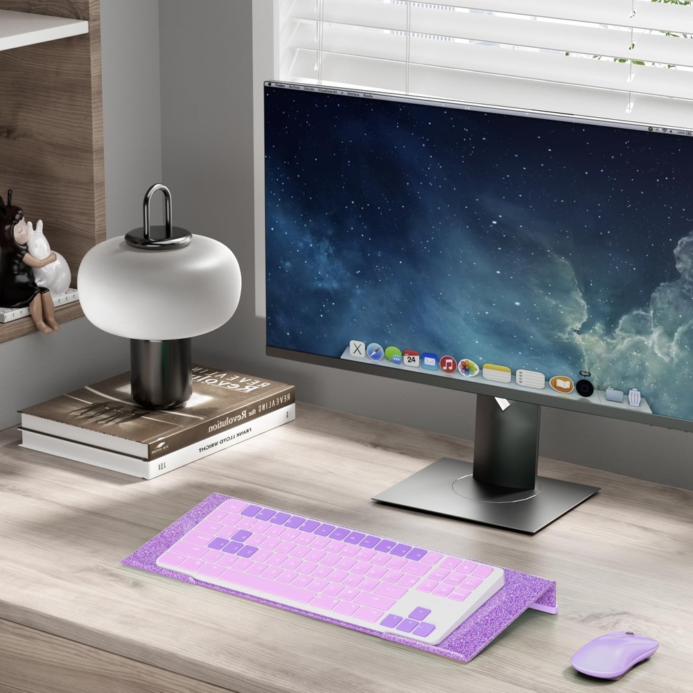 Ergonomic Computer Keyboard Stand - Glitter Purple Acrylic Keyboard Riser Til...