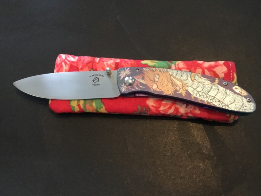 Custom Ross K. Mitsuyuki Engraved Ti Flipper Folder Folding Knife