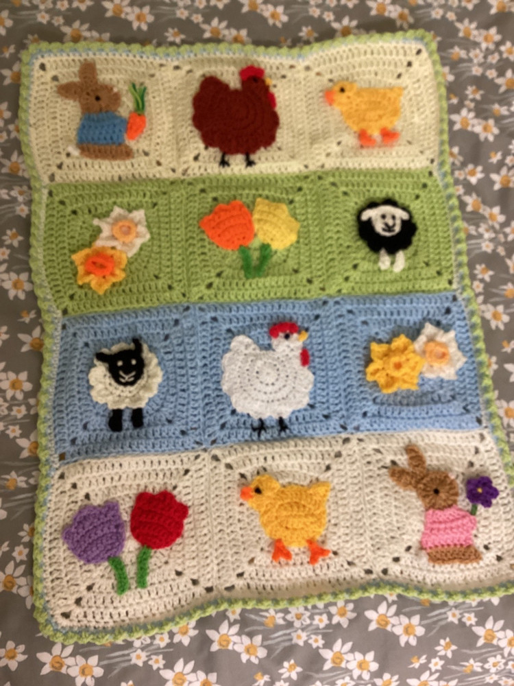 One Handmade Crochet SPRING/EASTER themed blanket 65cmx52cm
