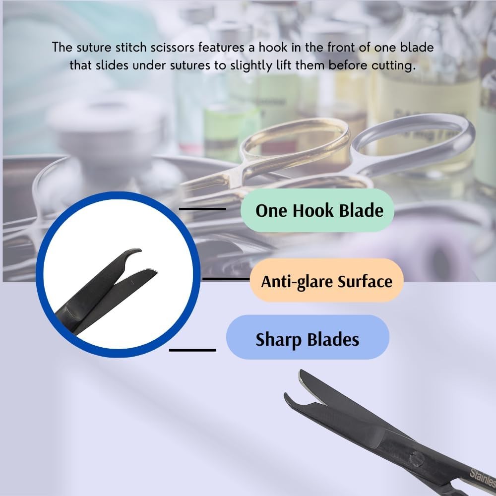 Suture Stitch Scissors Stainless Steel Multi-function Shears (3.5" - Black)