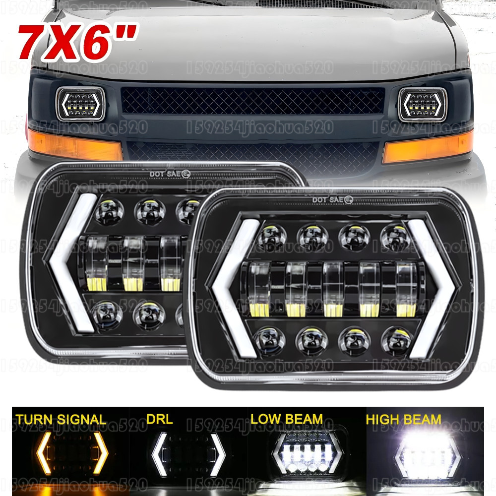 Pair 7X6"LED Headlights For Chevy Express Cargo Van 1500 2500 3500