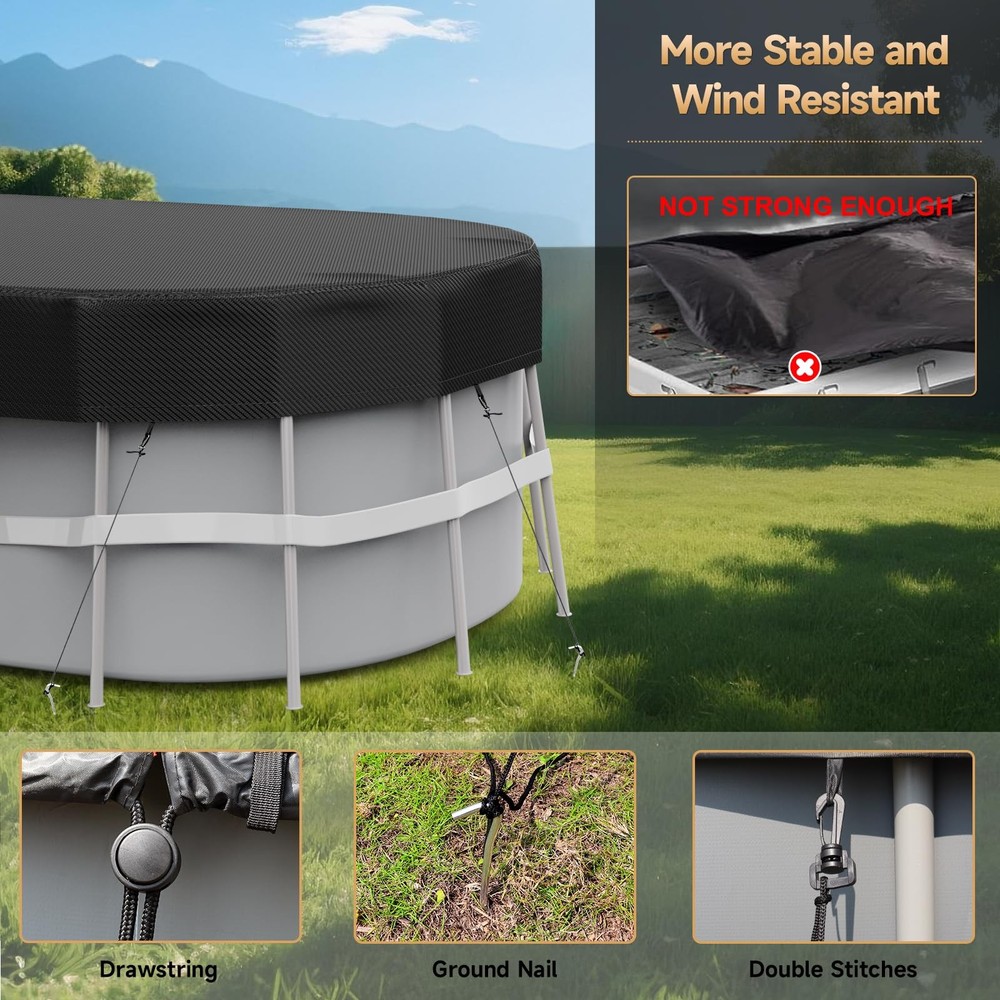 10x16 FT Rectangular Pool Cover for Above Ground Pool, Solar Oval Pool Cover ...