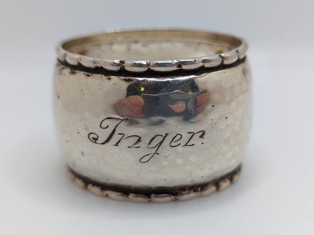 Antique Danish Sterling Silver Napkin Ring "Inger" name engraving, dated 1928