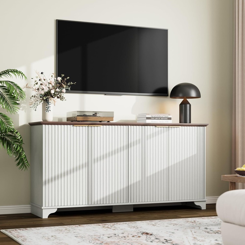 Large Buffet Sideboard Cabinet with 4 Fluted Doors and Storage, Modern Storage