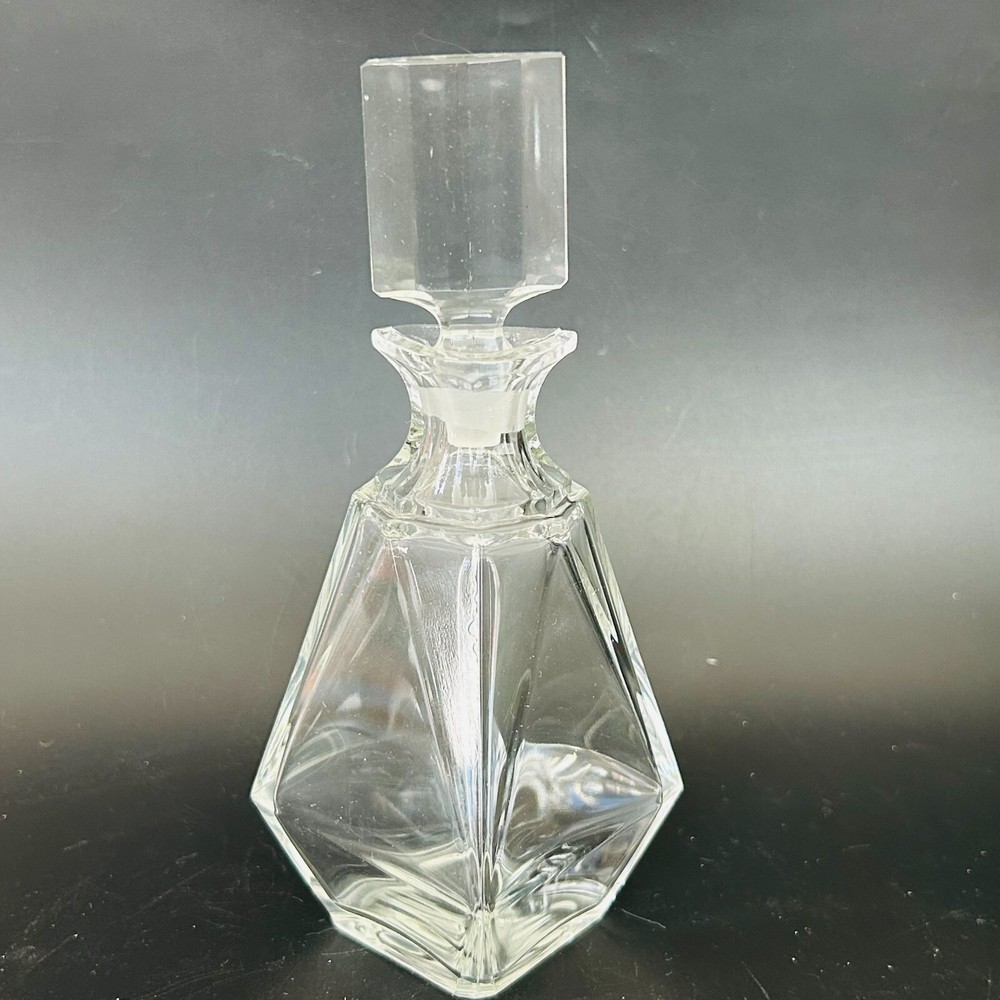 Beveled Clear Glass Perfume Bottle With Stopper 6.5"