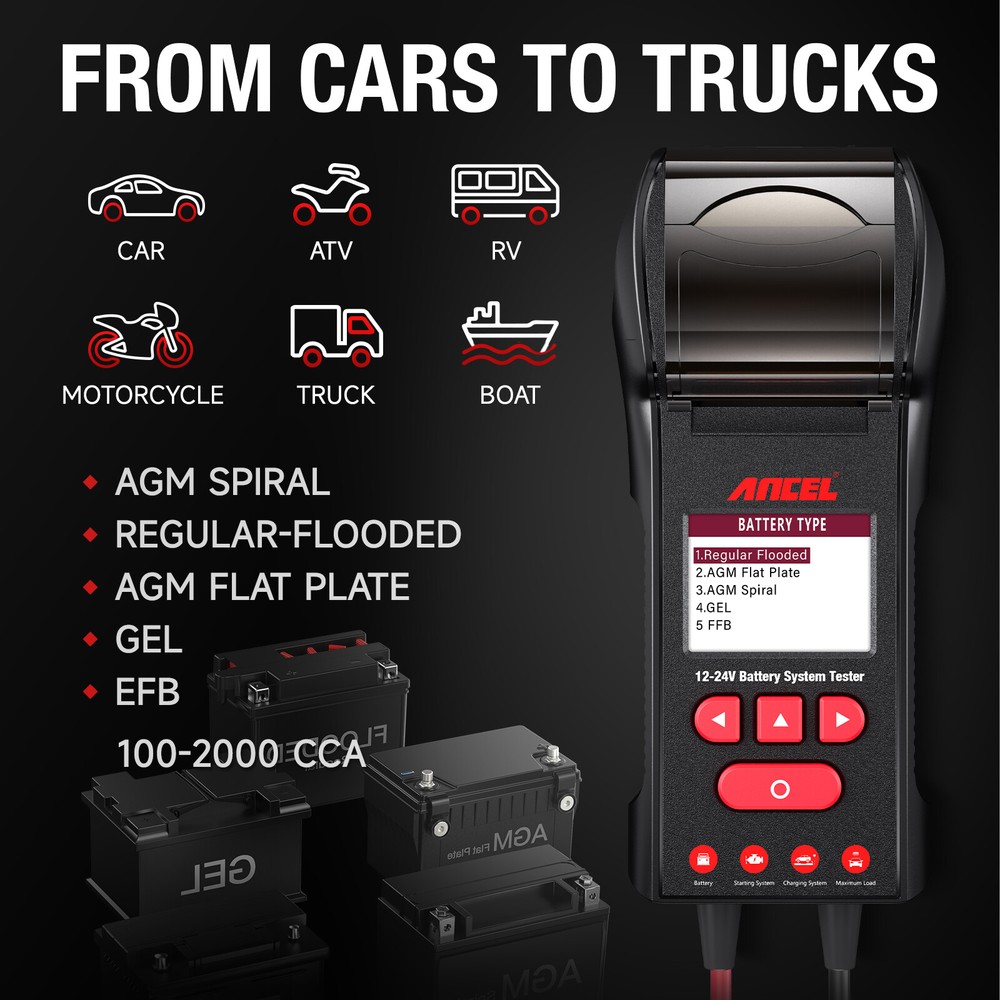 ANCEL BST600 Digital Car Battery Load Tester Charging Cranking System Analyzer