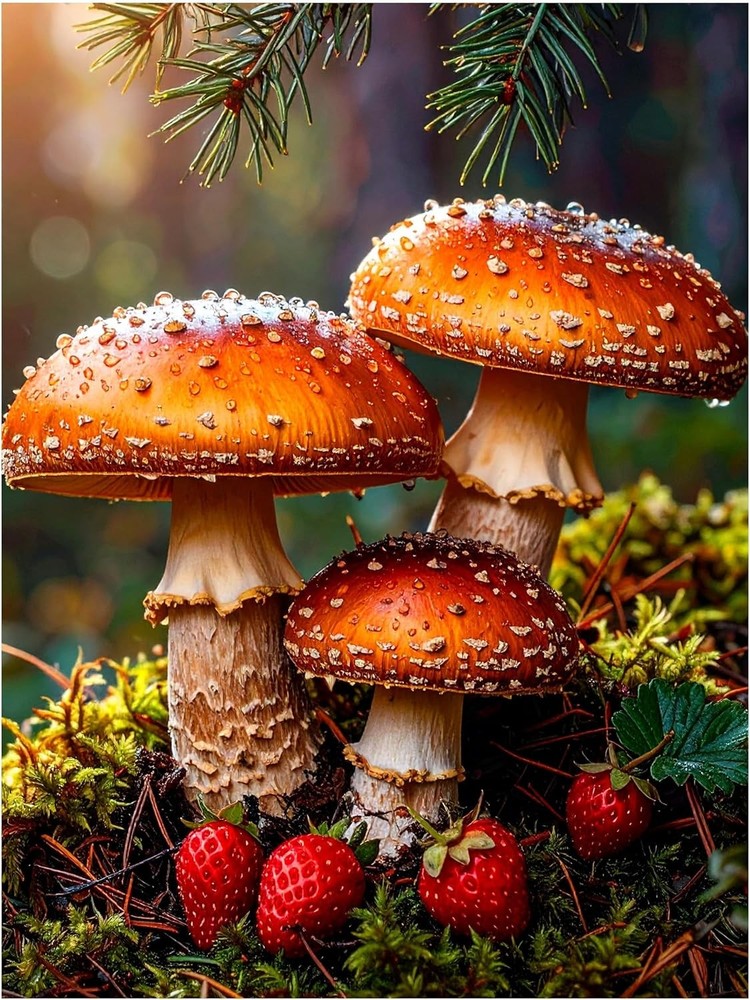 Tile Mural Forest Mushrooms Strawberries Kitchen Bathroom Shower Wall Backsplash