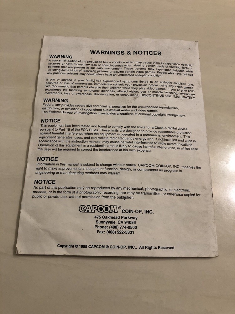 STREET FIGHTER 3rd Strike arcade Manual by CAPCOM