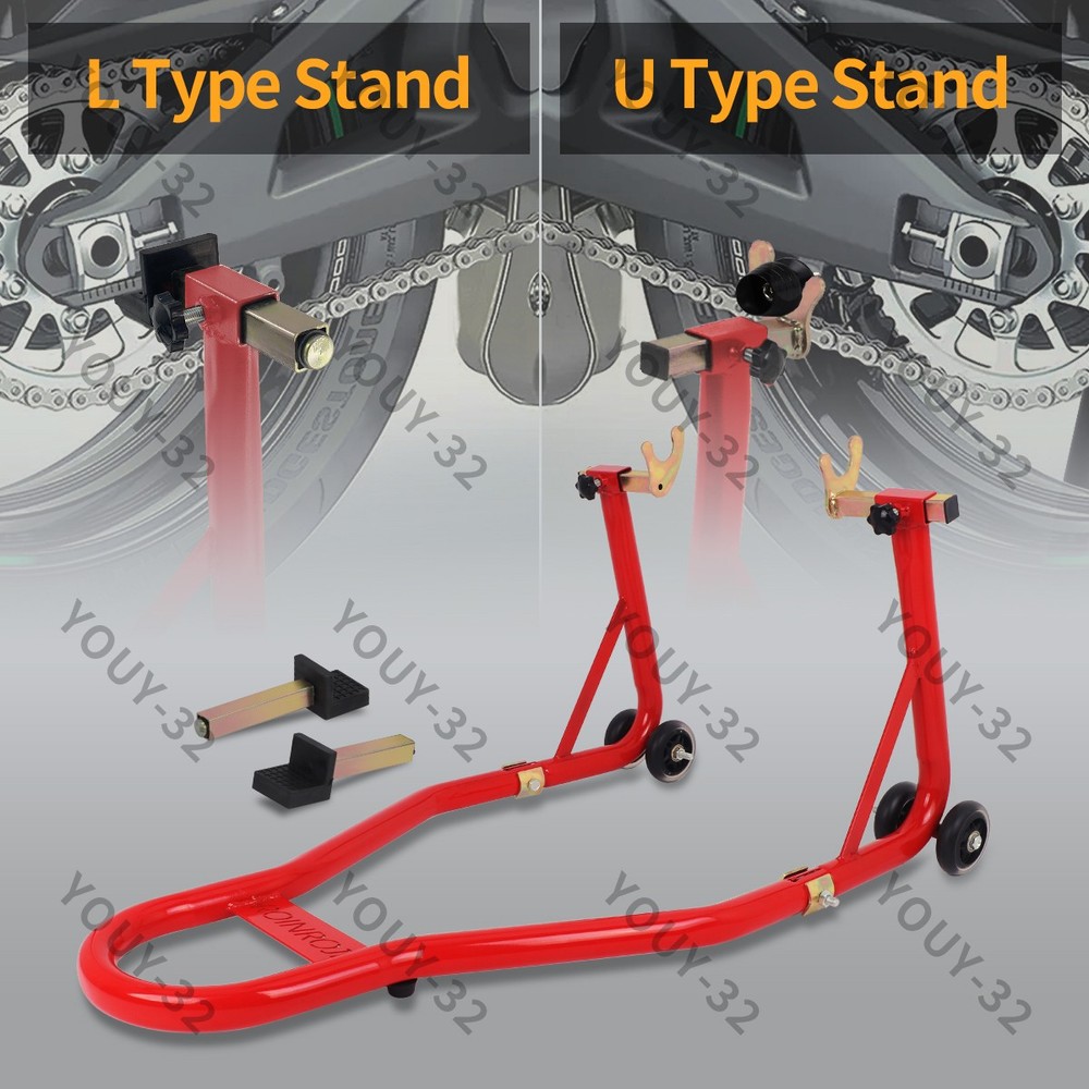 360° Motorcycle Stand Lift Paddock Wheel Fork Adjustable Dismantable Universal