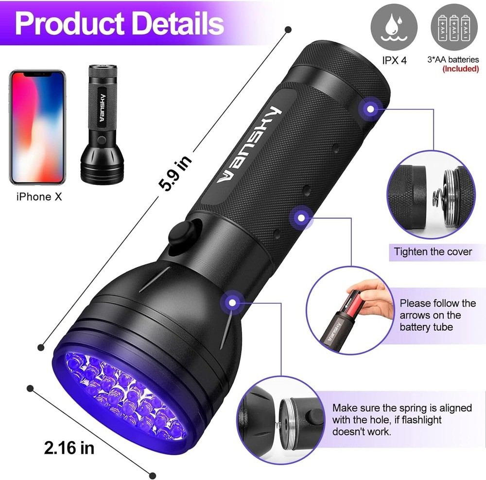 Advanced Multi-Purpose Pet Urine Detector - Upgraded Bed Bug Finder + Batteries