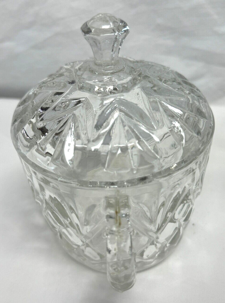 VINTAGE CLEAR CUT GLASS COVERED SUGAR BOWL & CREAM PITCHER