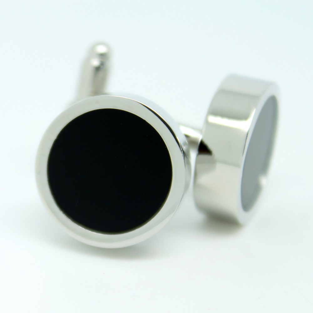 Cufflinks Circular Black Wedding Silver Trim