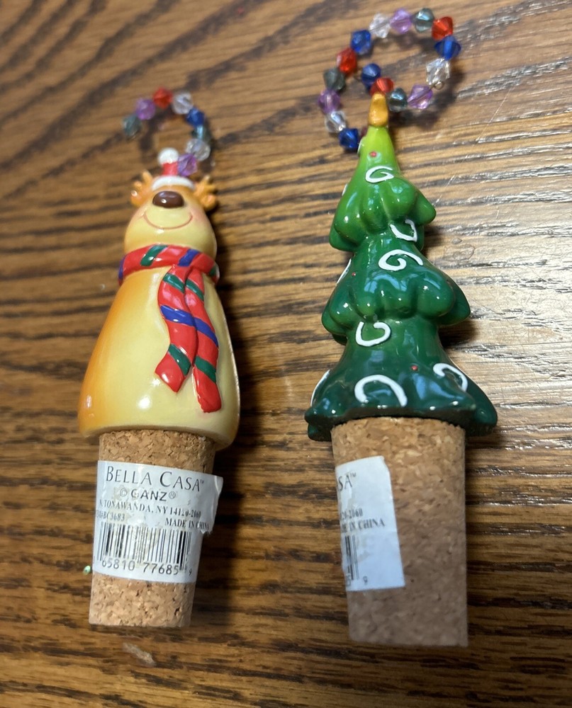 2 Christmas Deco Wine Corks BEAR and Christmas Tree