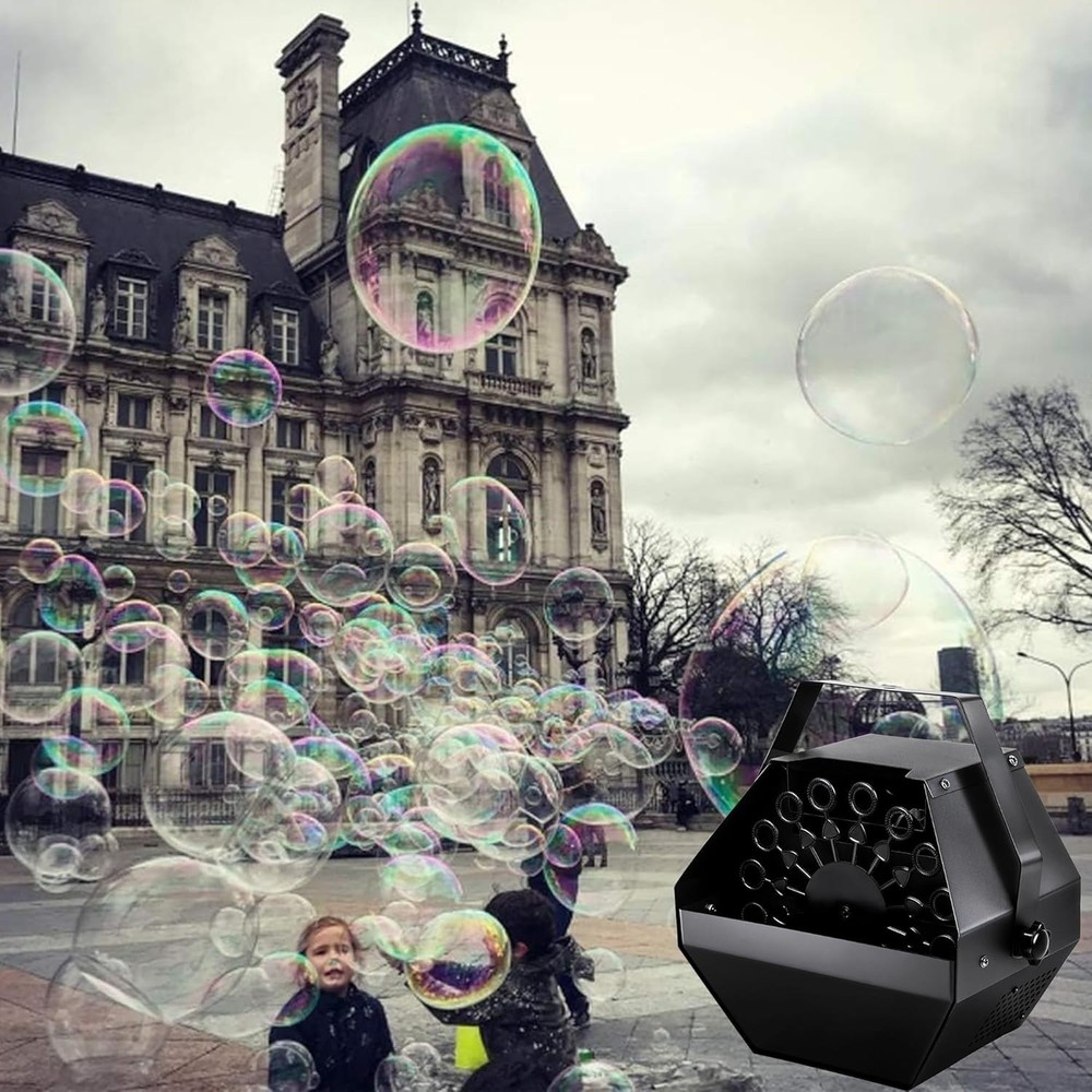 1L High-Capacity Automatic Bubble Machine with 45ft Remote, Metal Blower for We