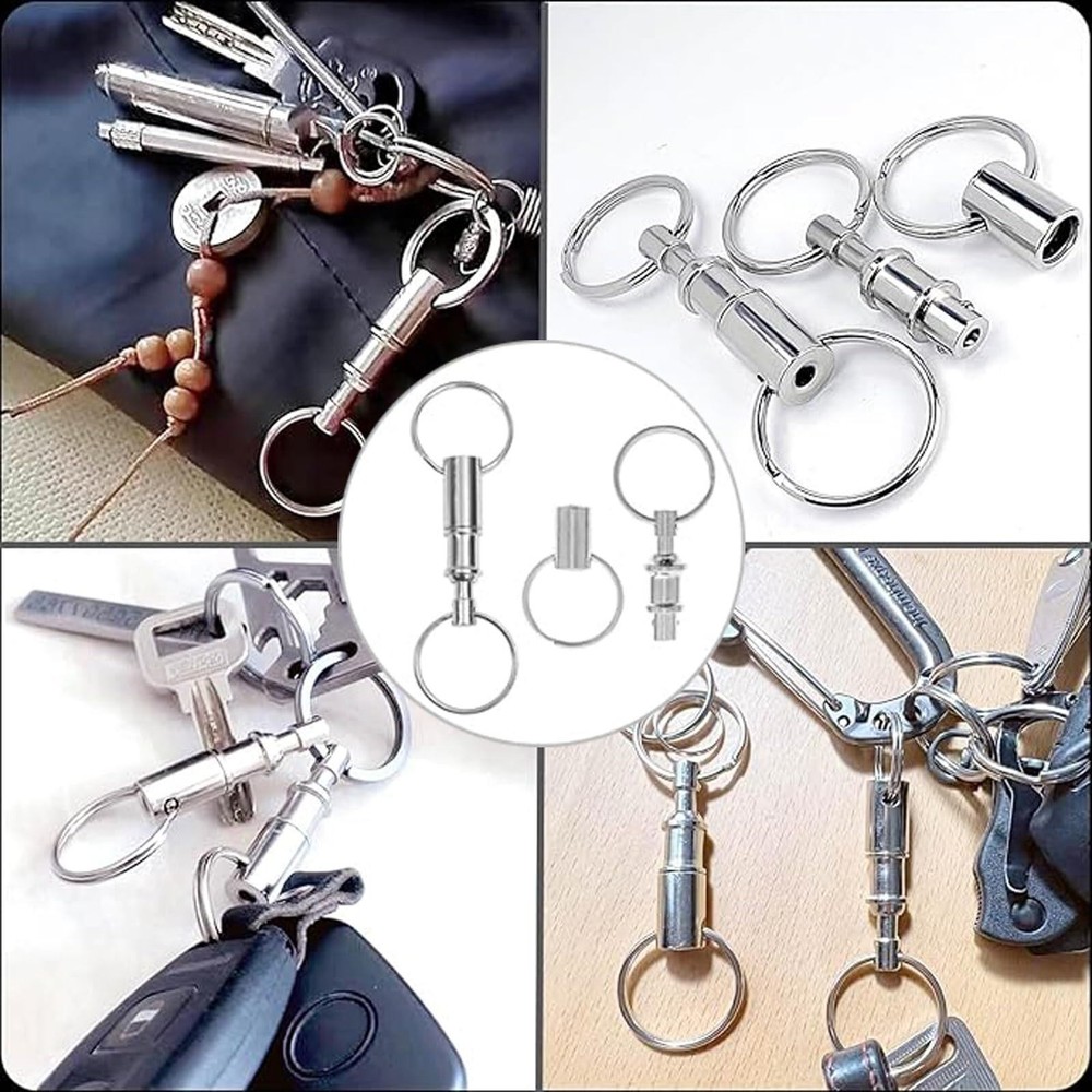 4 Pcs Quick Release Keychain-detachable Pull Apart Keychain(silver) Detachable