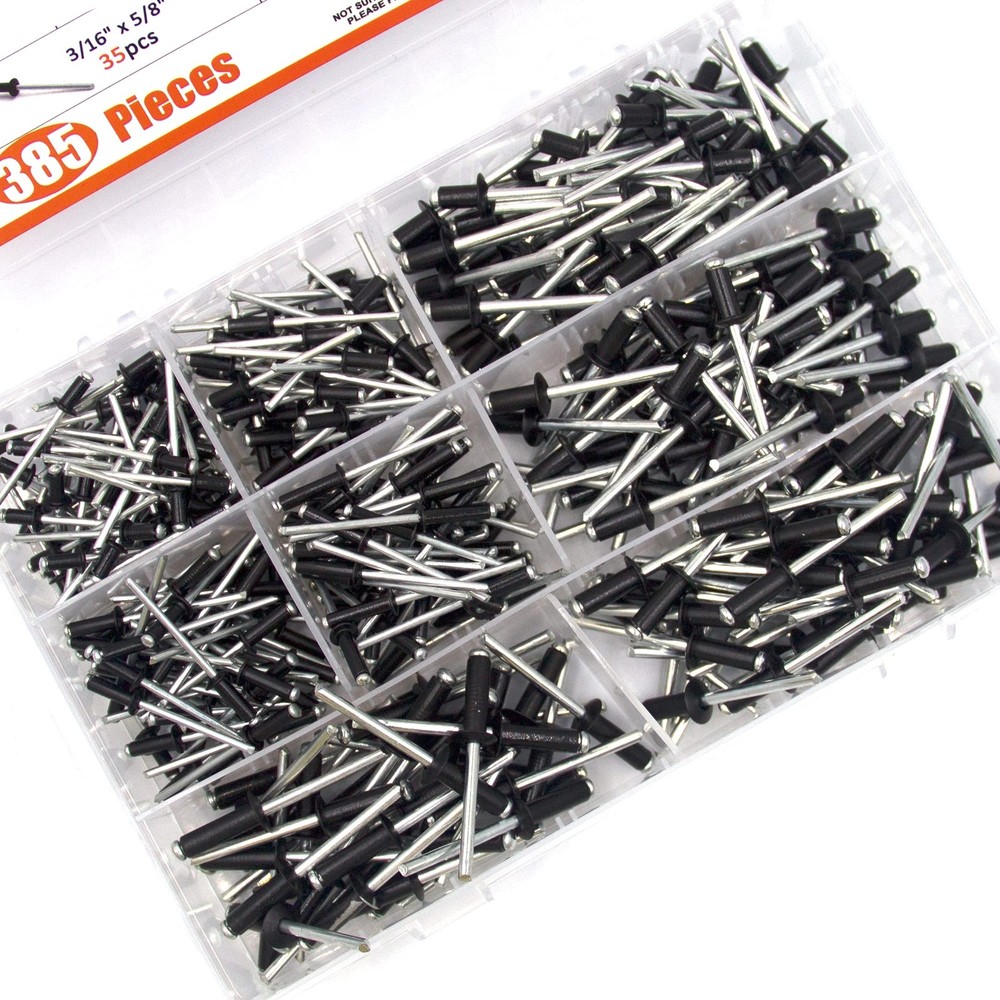 385pcs 8 Sizes Aluminum Blind Rivets, Pop Rivets Assortment Kit (Black)