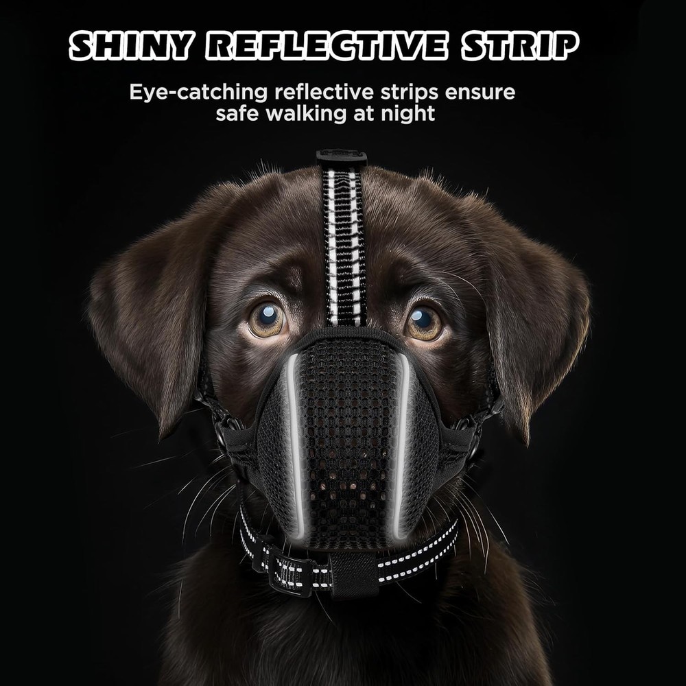 Dog Muzzle,Soft Nylon Muzzles Anti Biting Barking Chewing,Breathable Reflective