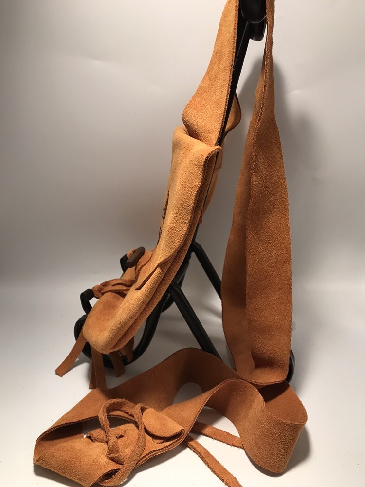 Muzzleloading black powder Fringed Engraved Bag Handcrafted Brown Suede Leather