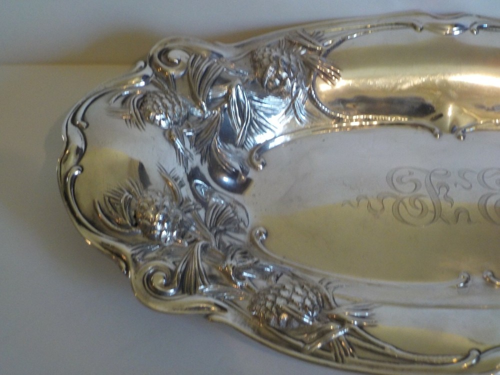 GORHAM Sterling Silver Embossed 14.5" Bread Tray #A4407M, c. 1903