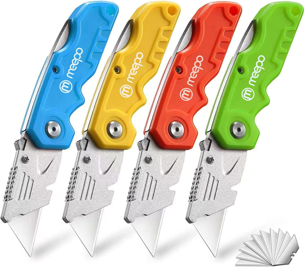 Box Cutter, 4-Pack Tough Folding Box Cutter for Heavy Duty Purpose, Razor Sharp