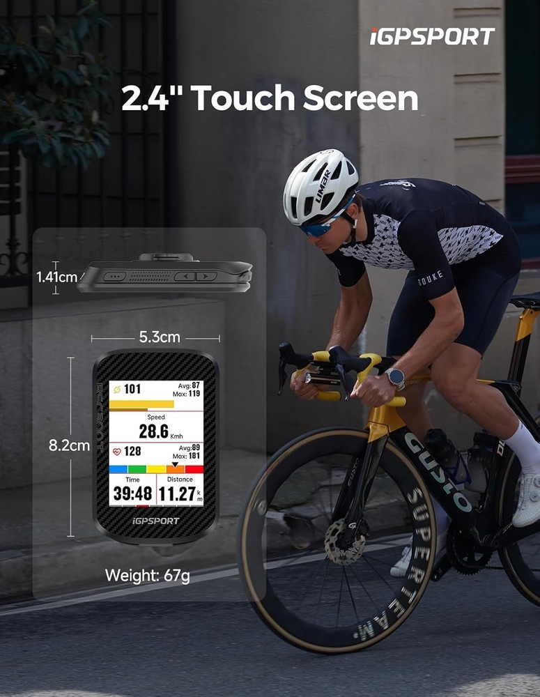 Wireless Bike Computer GPS, Touchscreen Offline MAP Navigation Off Course War...