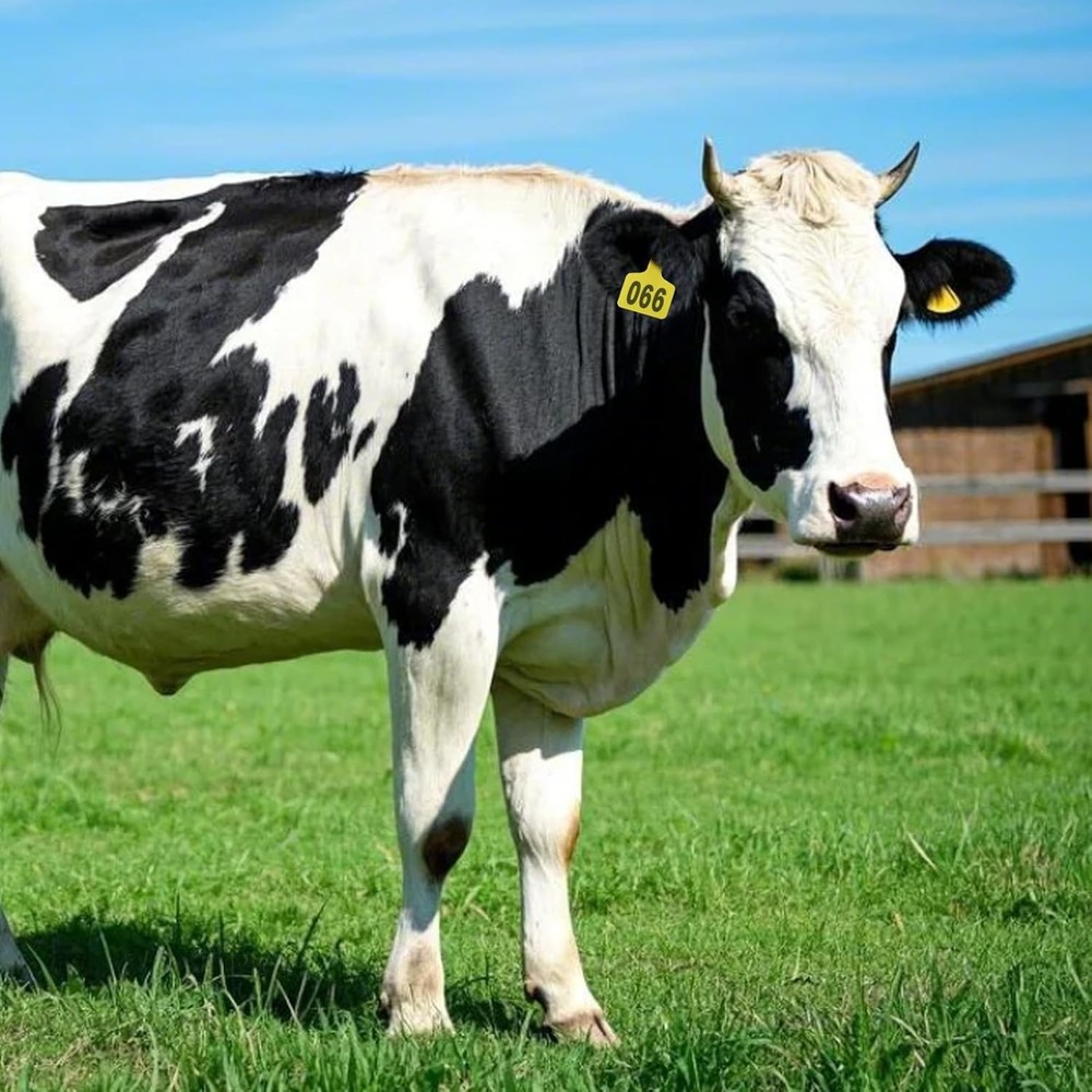 100 Yellow Cattle Ear Tags with Applicator - Numbered 001-100 for Efficiency